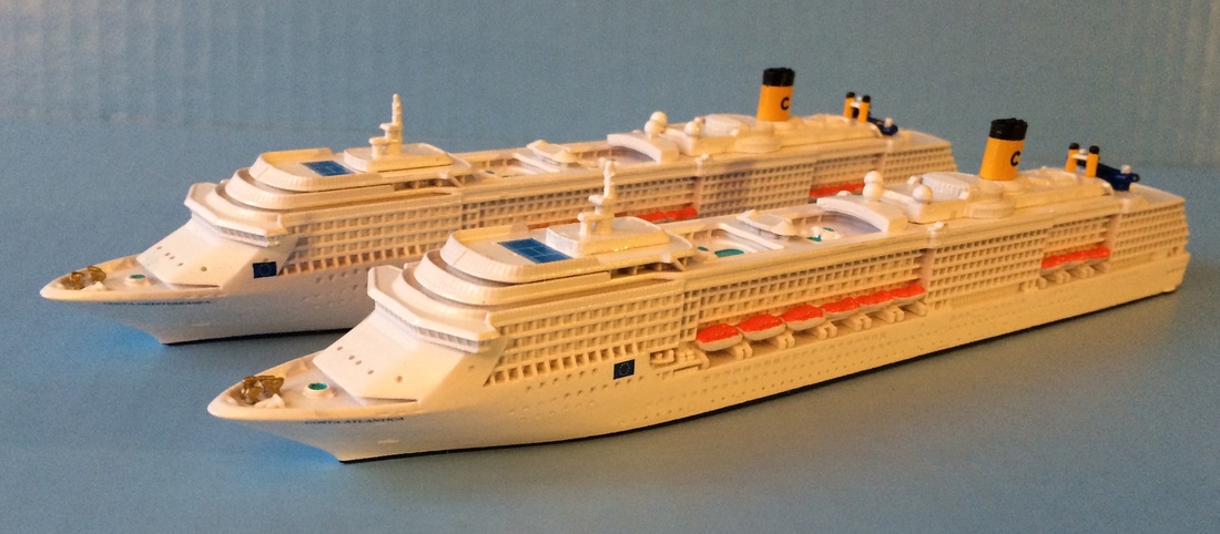 COSTA ATLANTICA and MEDITERRANEA cruise ship models 1:1250 scale, by Scherbak