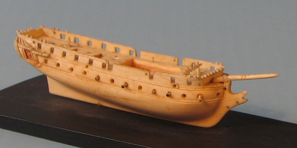 Dieppe ivory ship model. Napoleonic frigate