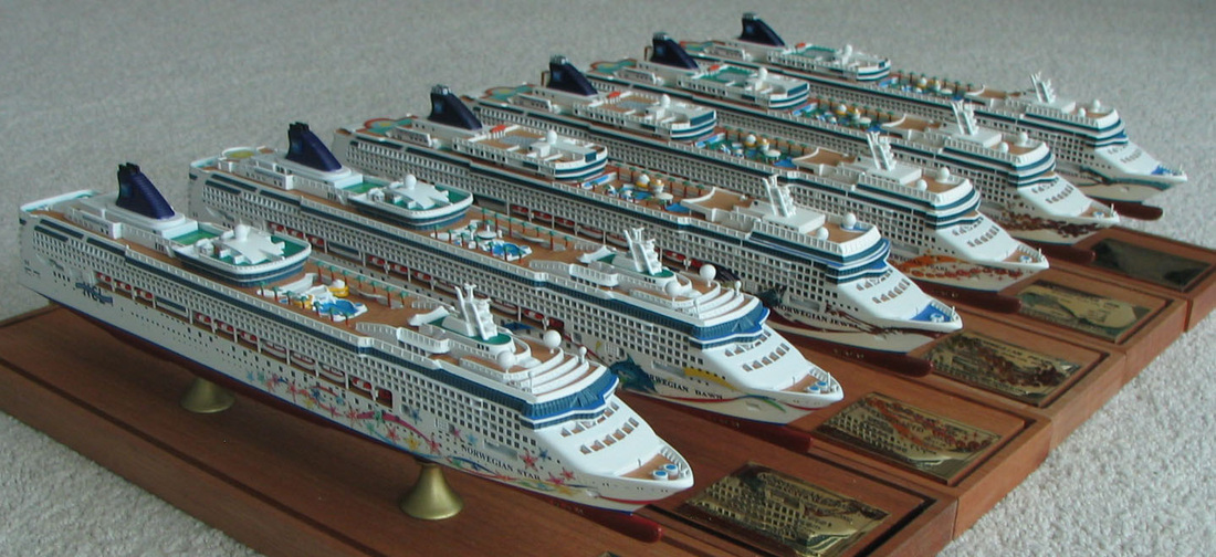 Norwegian Star, Dawn, Jewel, Pearl, Gem and Jade cruise ship models 1:900 scale , by Scherbak. Picture