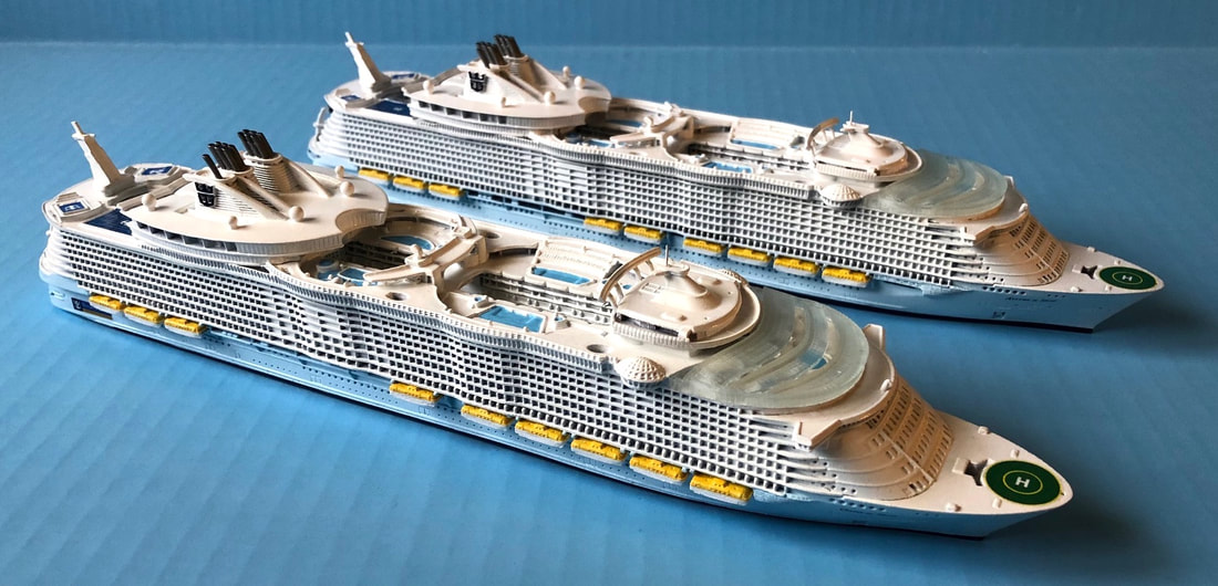 Oasis and Allure of the Seas cruise ship models, 1:1250 scale, by Scherbak